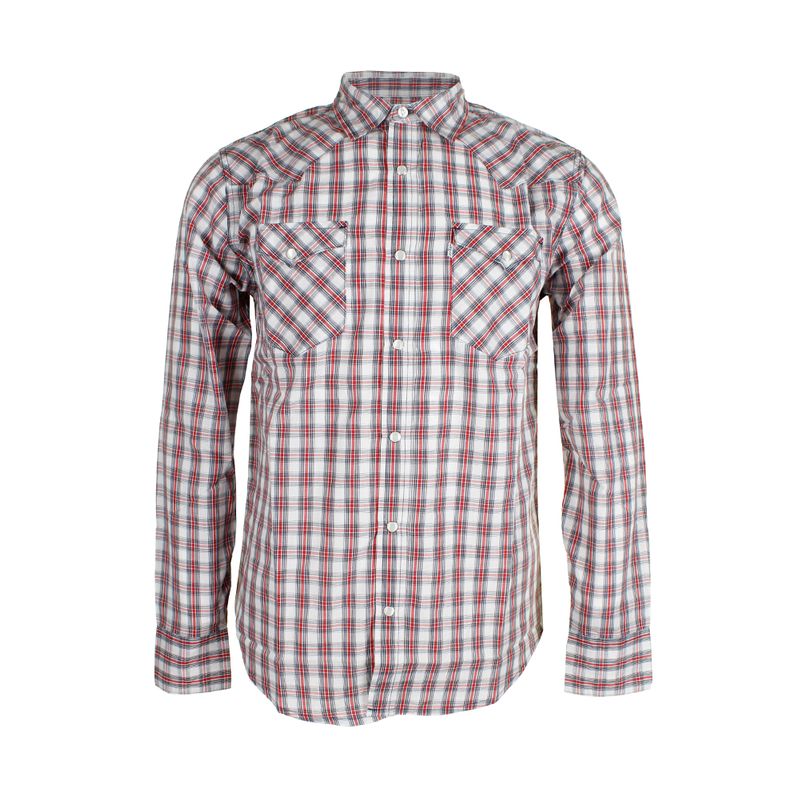 Levi's Men's Long Sleeve Western Cut Snap Plaid Shirt Red White